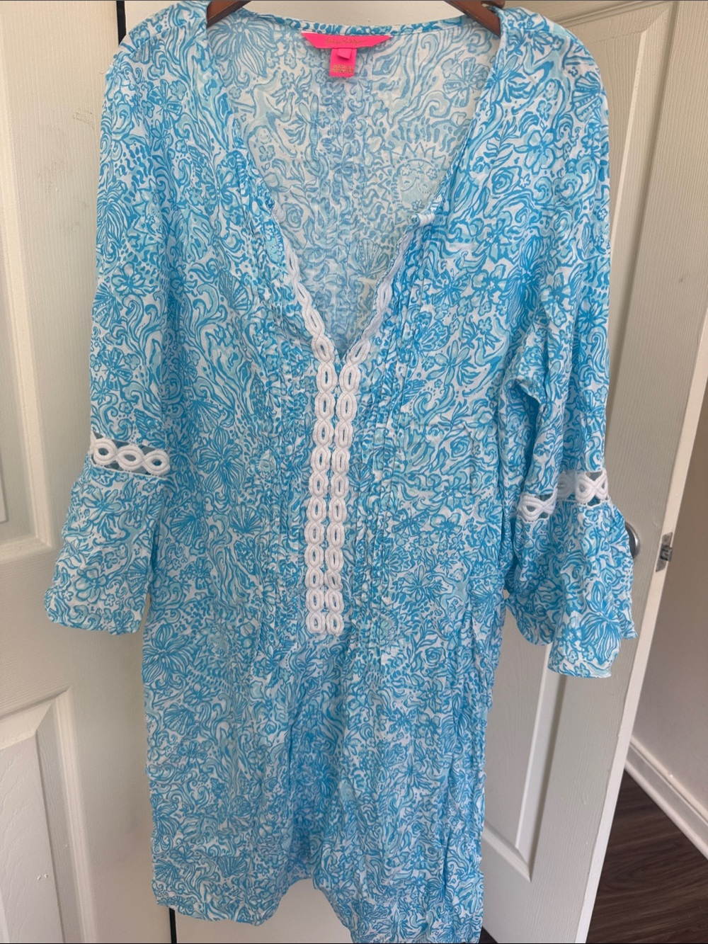 Lilly Pulitzer Light Blue & White Patterned Long Sleeve Tunic Dress